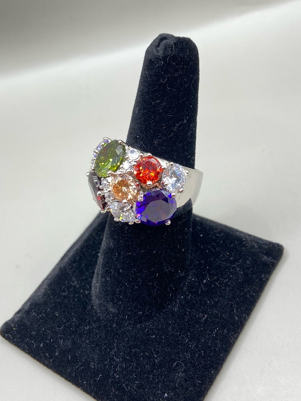 Vintage Natalia V Collister NVC Silver Tone Multicolor Gemstone Ring - Picture 2 of 8